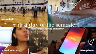 the first day of the semester *junior year*// school, basketball, reading, etc.