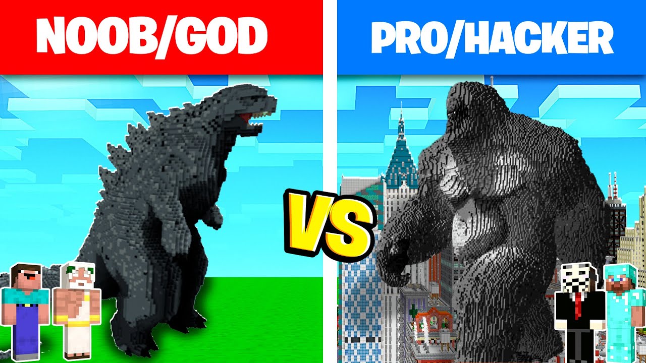 NOOB \u0026 GOD vs PRO \u0026 HACKER : GODZILLA vs KING KONG MONSTERS BUILD BATTLE IN MINECRAFT! - Animation