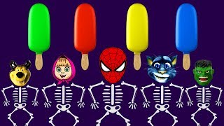 Skeleton Masha And The Bear Spiderman Tom Hulk Ice Cream Finger Family Colors Learn