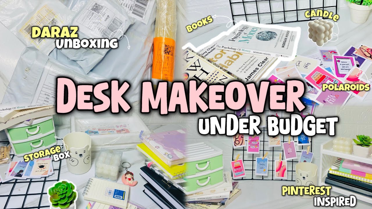 Under Budget 💸 Desk Makeover||Pinterest Inspired🎀||Daraz unboxing 📦🛍️