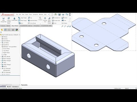 SolidWorks Sheet metal Exercise Base flange, miter flange, Hem and Edge Flange