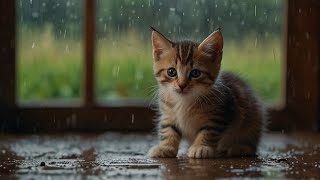 😺 cute kitten shelters from the rain and is separated from its mother- poor cute kitten 🐈
