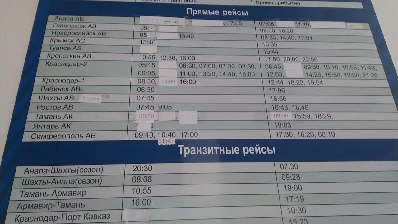 Автовокзал краснодар славянск на кубани расписание автобусов