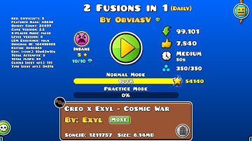 2 Fusions in 1 By ObviasV 100% Geometry Dash Daily Level.