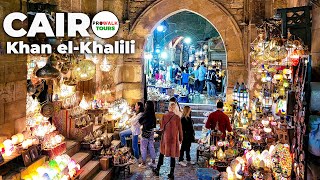 Cairo, Egypt Evening Walk - Khan el-Khalili Market at Night - 4K - with Captions