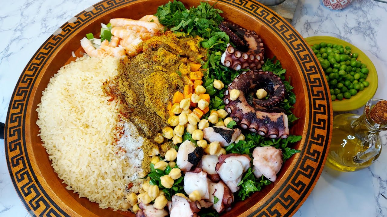 أرز|روز جربي بالقرنيط|كروفات|وصفة خطيرة‼️فيها سر النكهة والريحة البنينةRiz djerbien au poulpes&creve
