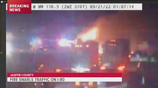 Large fire on I-80 near Newton slows traffic