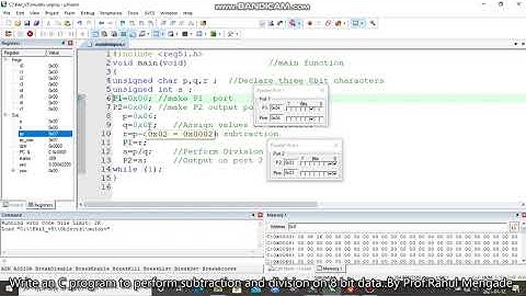 Embedded C program to perform subtraction and division on 8 bit data...By Prof.Rahul Mengade