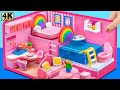 كيفية صنع منزل مصغر وردي لطيف من بوليمر كلاي والكرتون سهل DIY Miniature Clay 