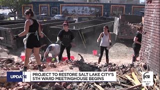 Volunteers sort bricks as SLC's historic 5th Ward Meetinghouse enters next phase