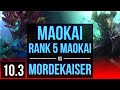 MAOKAI vs MORDEKAISER (TOP) | Rank 5 Maokai, 1200+ games, KDA 6/0/3 | Korea Challenger | v10.3