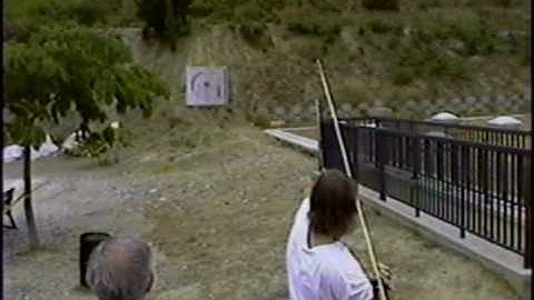 Atlatl throwing at Tautavel, France, 1998.