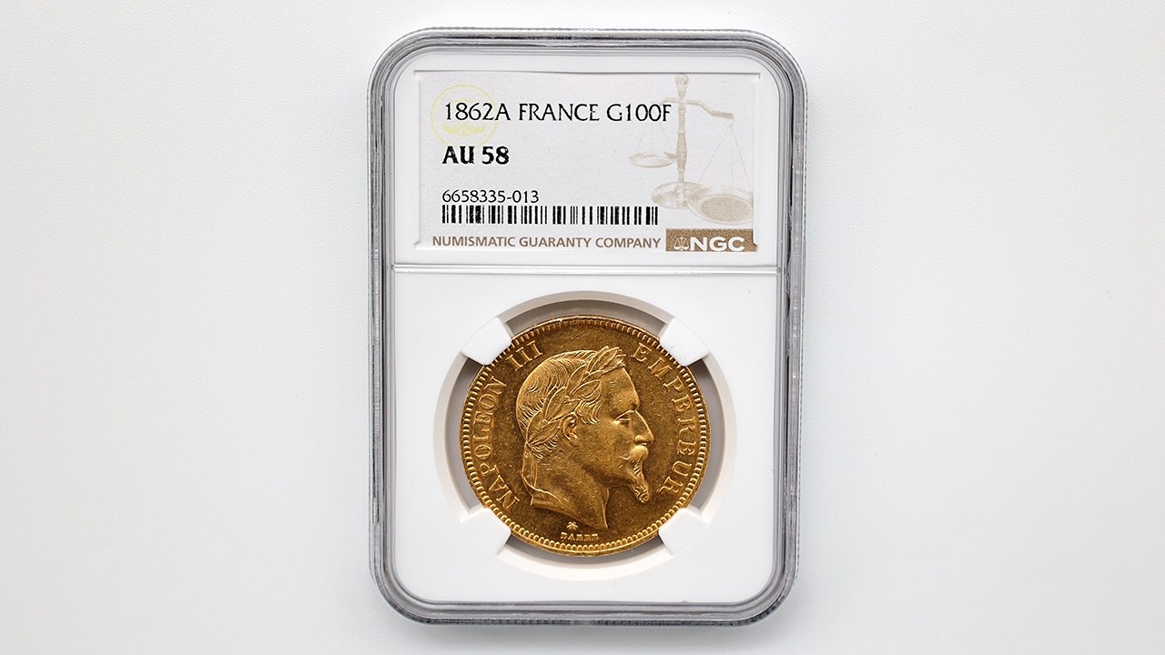 1862A フランス ナポレオン3世 100フラン 金貨 NGC AU 58 極美品
