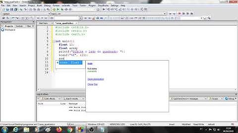 Criando um programa que calcula a area de um quadrado em C usando o CodeBlocks