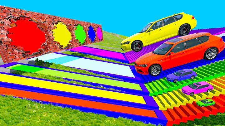 Big & Small Cars with Stair Color vs  Portal Trap - Car vs Speed Bumps - Deep Water | BeamNG Drive