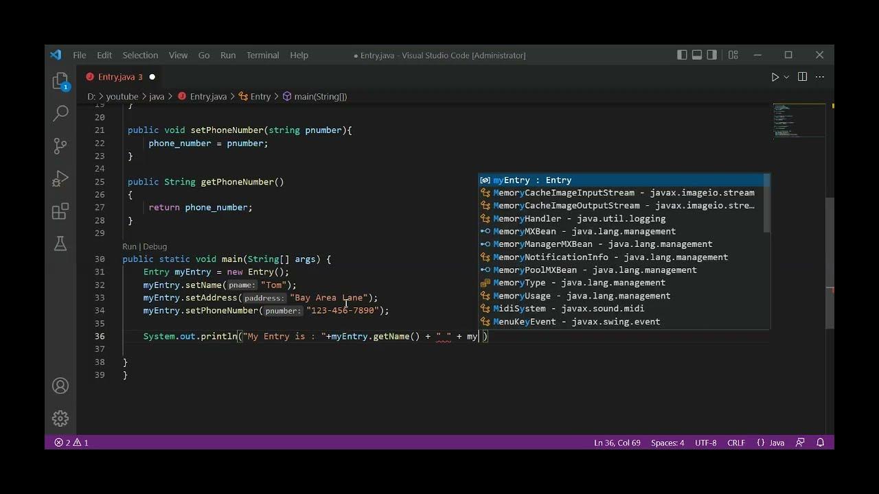 Java Address Book entry class example YouTube