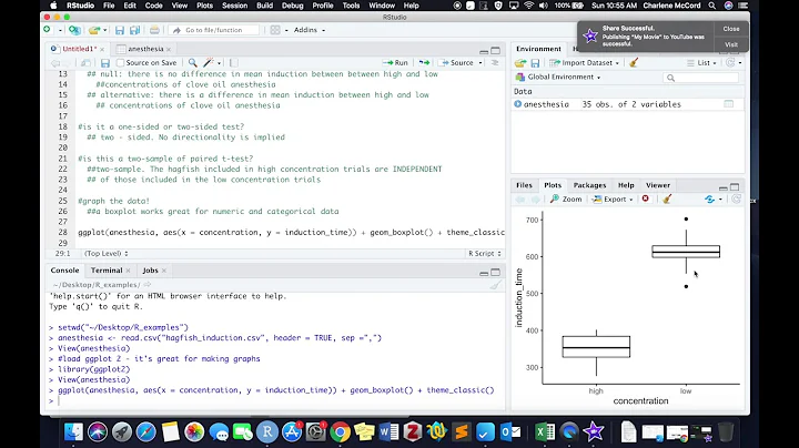 two sample t-test in R Studio
