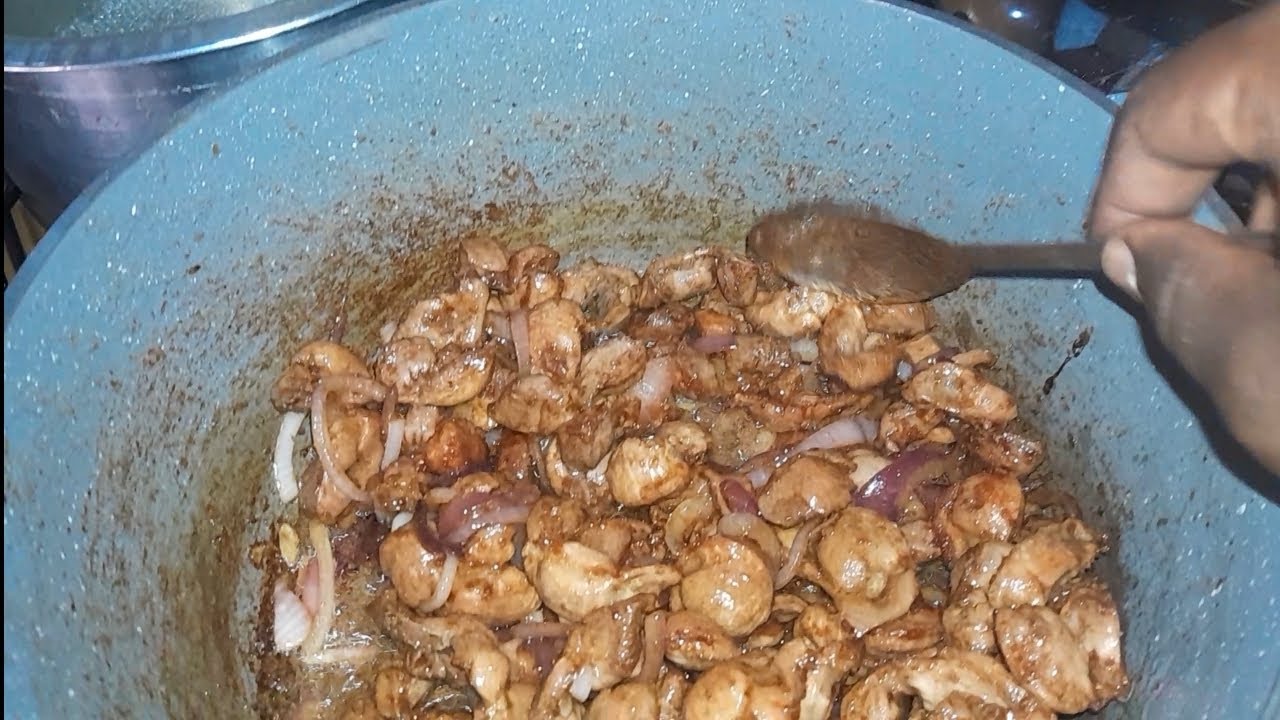 Prepared chicken gizzards with some Ugali (maize dumplings) for
