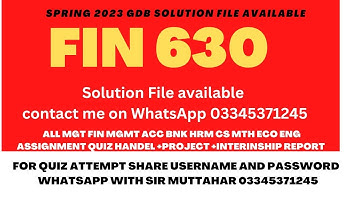 FIN 630 GDb Solution Spring 2023