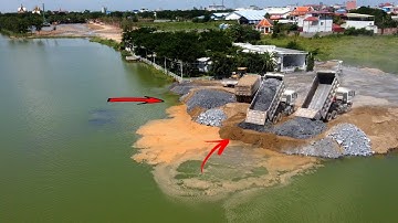 Excellent Techniques skill operator Dozer pushing Stone into the water building foundation New Road