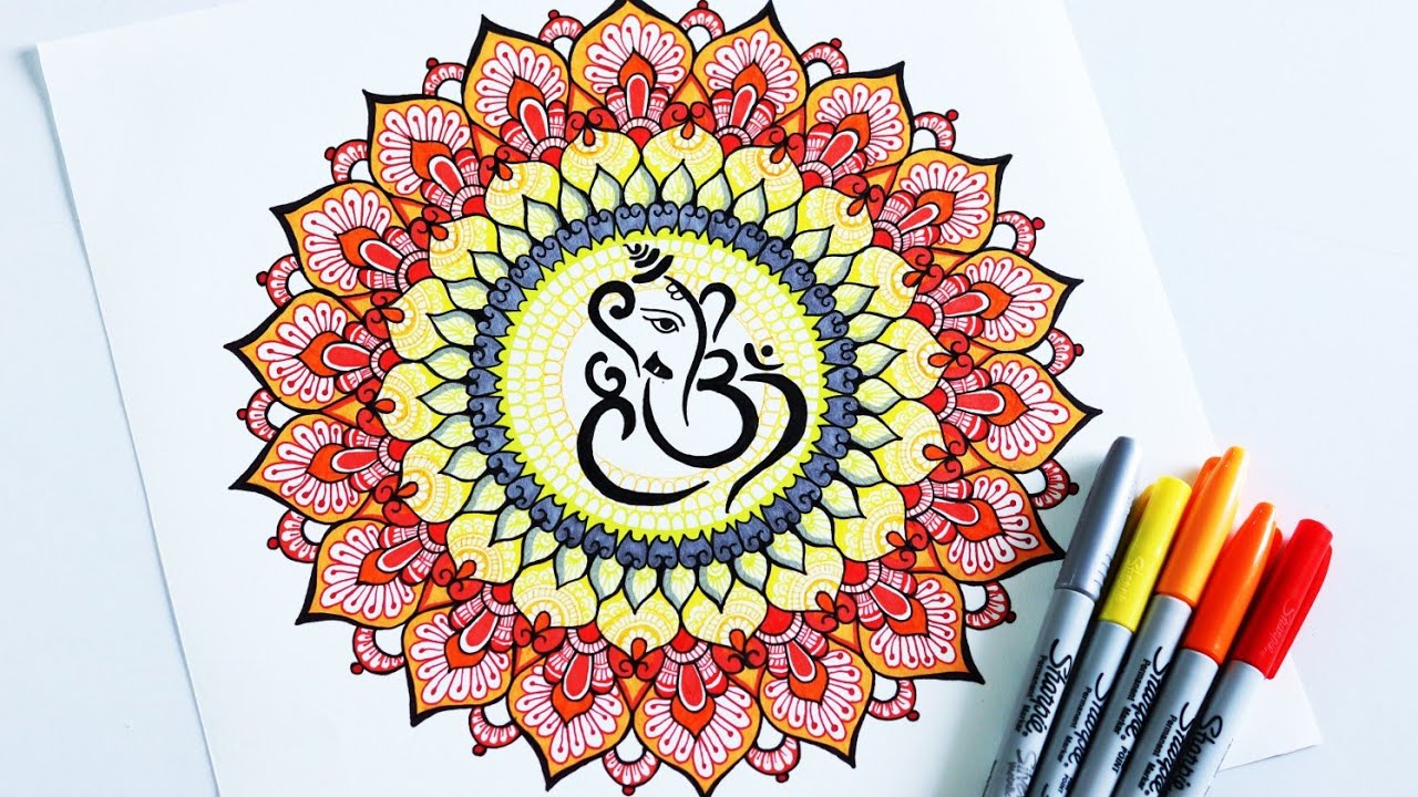 How to draw Ganesha Mandala art | Easy Ganpati mandala tutorial - YouTube