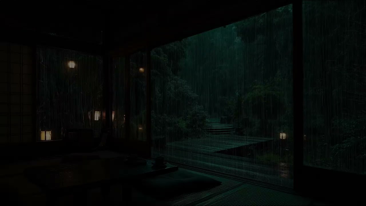 Peaceful Rainy Night Ambience in a Dark Room with Nature Sounds for Sleeping and Studying