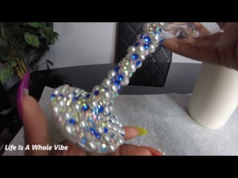 DIY RHINESTONE & PEARL DOLLAR TREE WINE GLASS TUTORIAL- HOW TO CUSTOMIZE A  WINE GLASS- GIFT IDEA