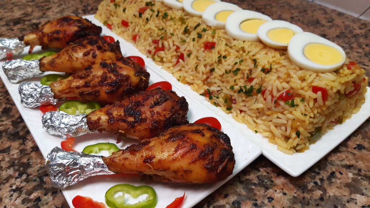 ركيبات دجاج محمرين في الفرن🍗 بتتبيلة مميزة  مع سلطة الأرز 😋وجبة لذيذة ومغذية👍