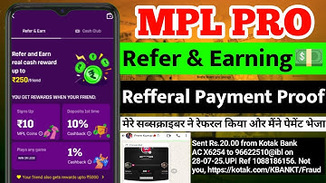 Mpl mai Refer and earn kaise kare। Mpl Refferal Payment Proof। New Refferal Program Start। Mpl pro 