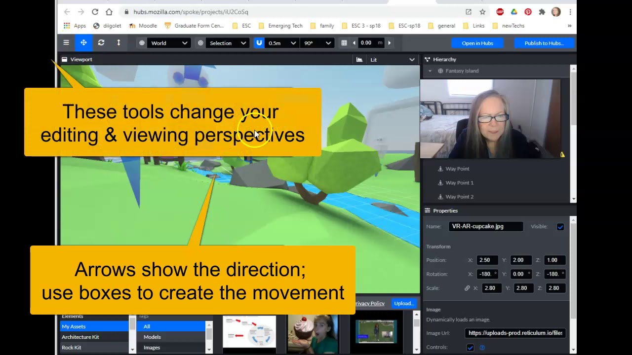 Inserting & moving images in Mozilla Hubs Spoke YouTube