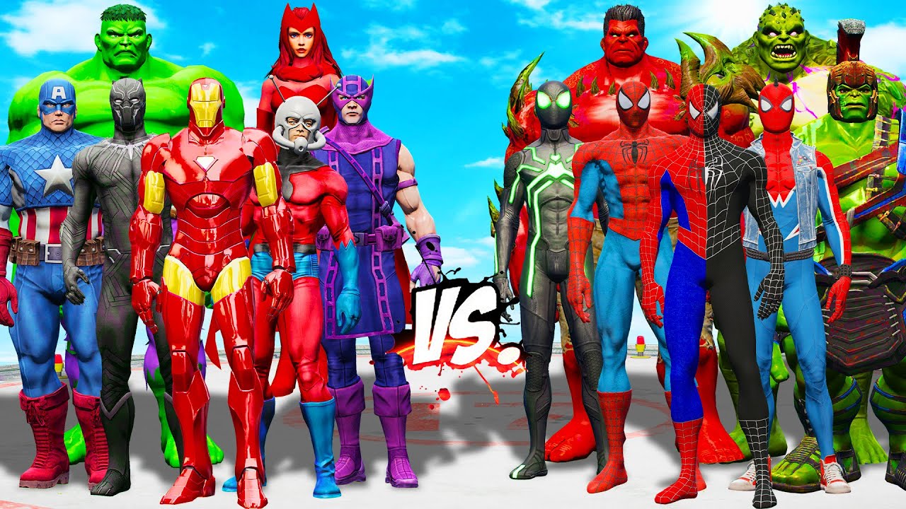 TEAM AVENGERS vs TEAM SPIDER-MAN & TEAM HULK - EPIC SUPERHEROES WAR ...