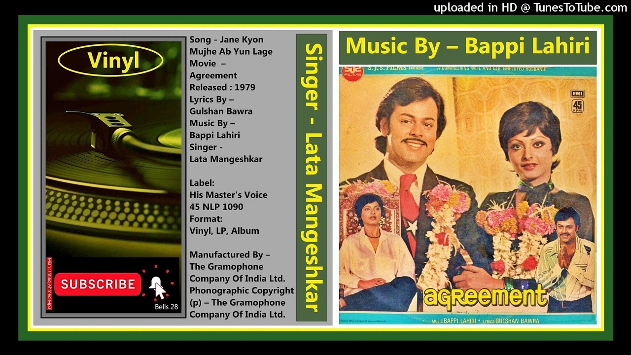 Lata Mangeshkar   Jane Kyon Mujhe   Music Bappi Lahiri  Agreement 1979   Vinyl 320k Ost