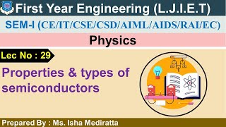 Lec 29Properties And Types Of Semiconductors Physics First Year Engineering