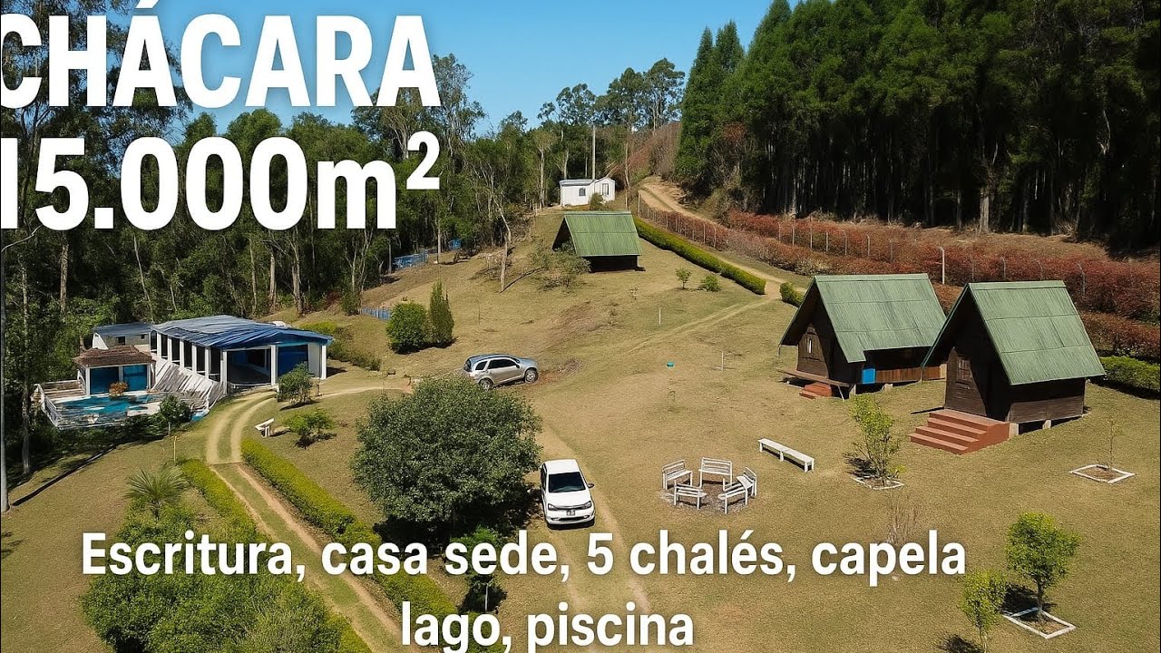 #297#🌟 Chácara 15.000m² de Puro Encanto – Casa Sede, 5 Chalés, Lago, Piscina e Capela! 🏡R$ 860 Mil