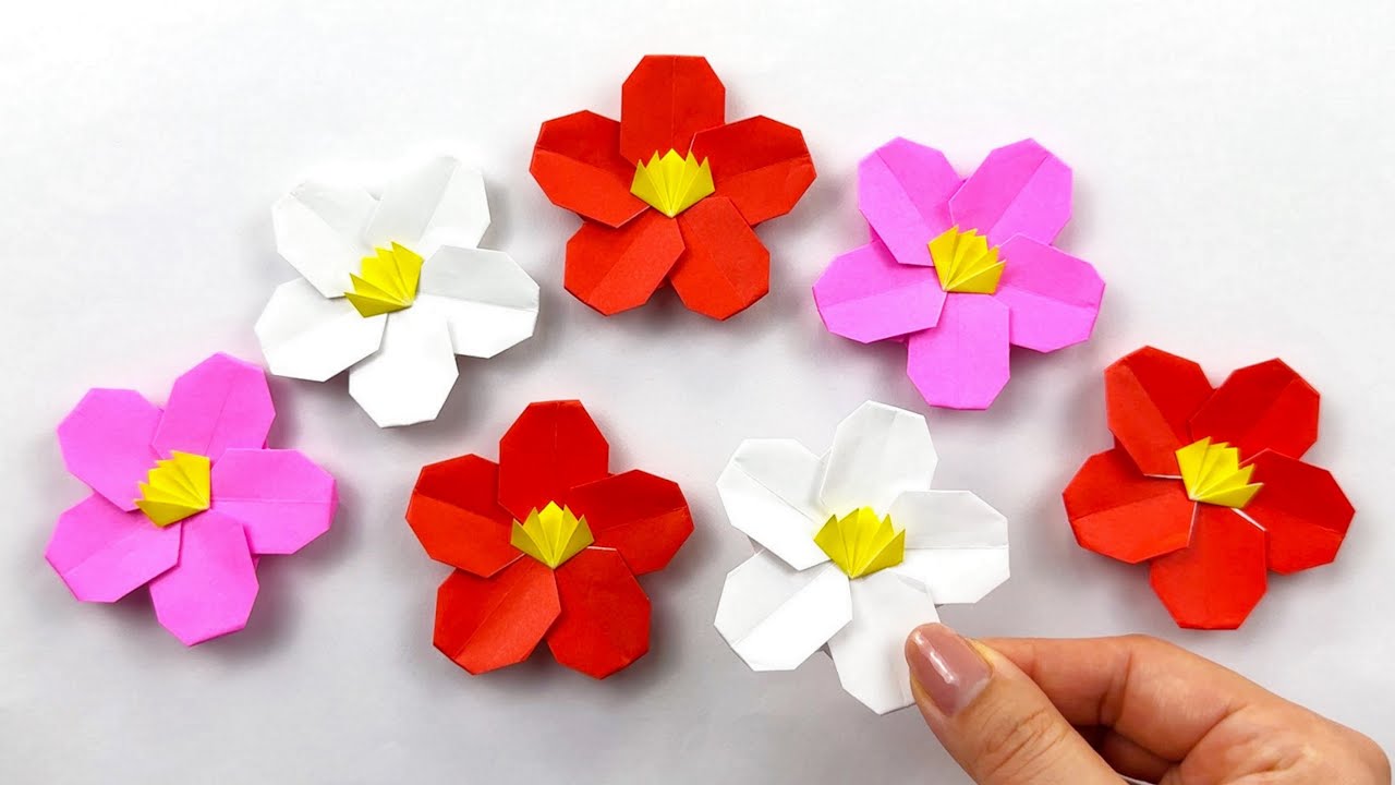 【折り紙】素敵な梅の花✨How to make paper Plum blossom#매화꽃#梅花#花#梅#flower#ウメ#五弁花#折り方#おりがみ#origami#摺紙#종이#easy#diy