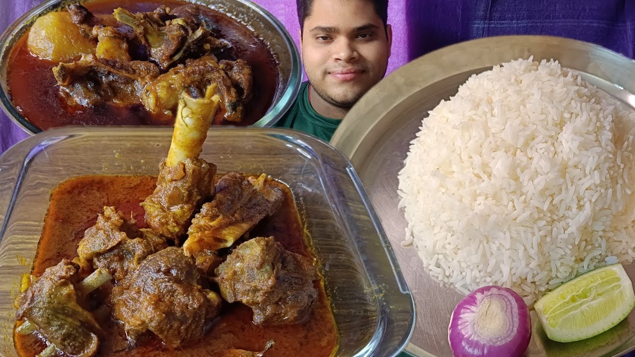 Rice and Spicy Mutton Curry Eating Show. লাল লাল খাসীর মাংসের ঝোল আর গরম ভাত। Real Mukbang Video.