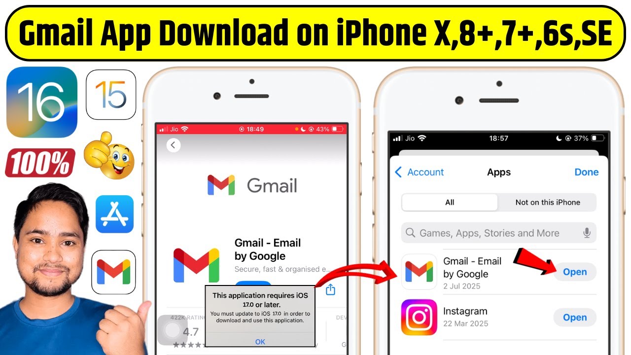 How to Download Gmail App on iPhone X, 8+, 7+, 6s, SE | Gmail App Requires iOS 17.0 or Later Fixed