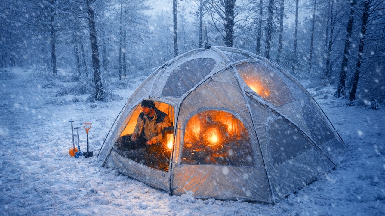 PELET SOBASIYLA SICACIK KIŞ KAMPI SAĞANAK YAĞMUR! KAR YAĞIŞI!