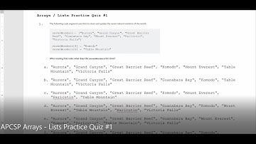 JAVA - Lesson #87 - APCSP Arrays / Lists Practice Quiz #1