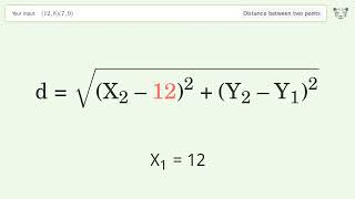Find the distance between two points p1 (12,8) and p2 (7,9): Step-by-Step Video Solution