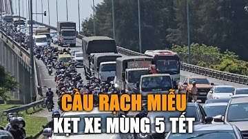 Mùng 5 Tết: Cầu Rạch Miễu được điều tiết thành đường 1 chiều do kẹt xe