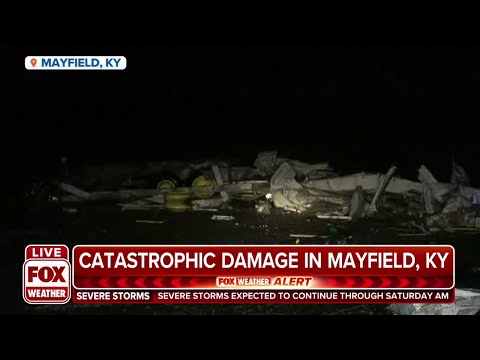 Catastrophic Damage Shown In Mayfield, Kentucky From Tornado