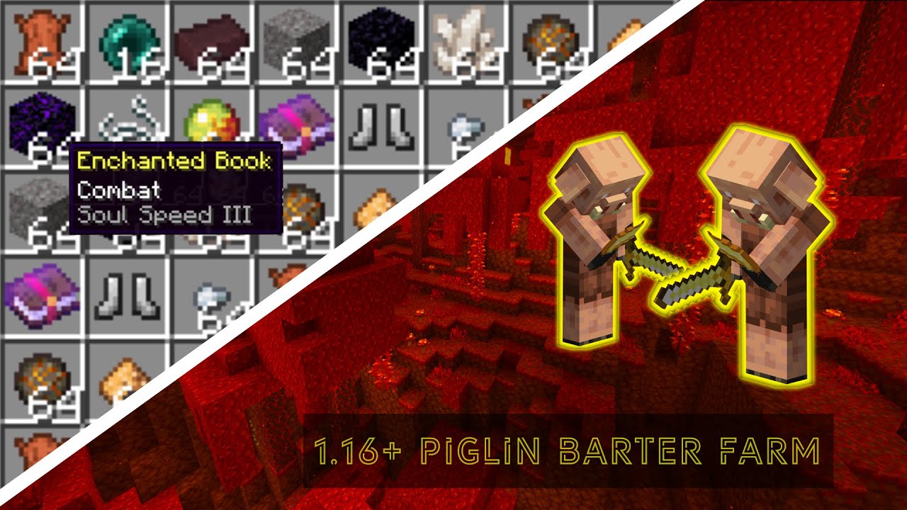 1.16 - 8 Piglin Barter Farm 31000 Items/h - Fully Automatic + Item