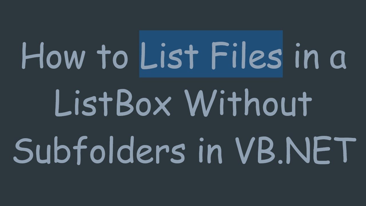 How to List Files in a ListBox Without Subfolders in VB.NET