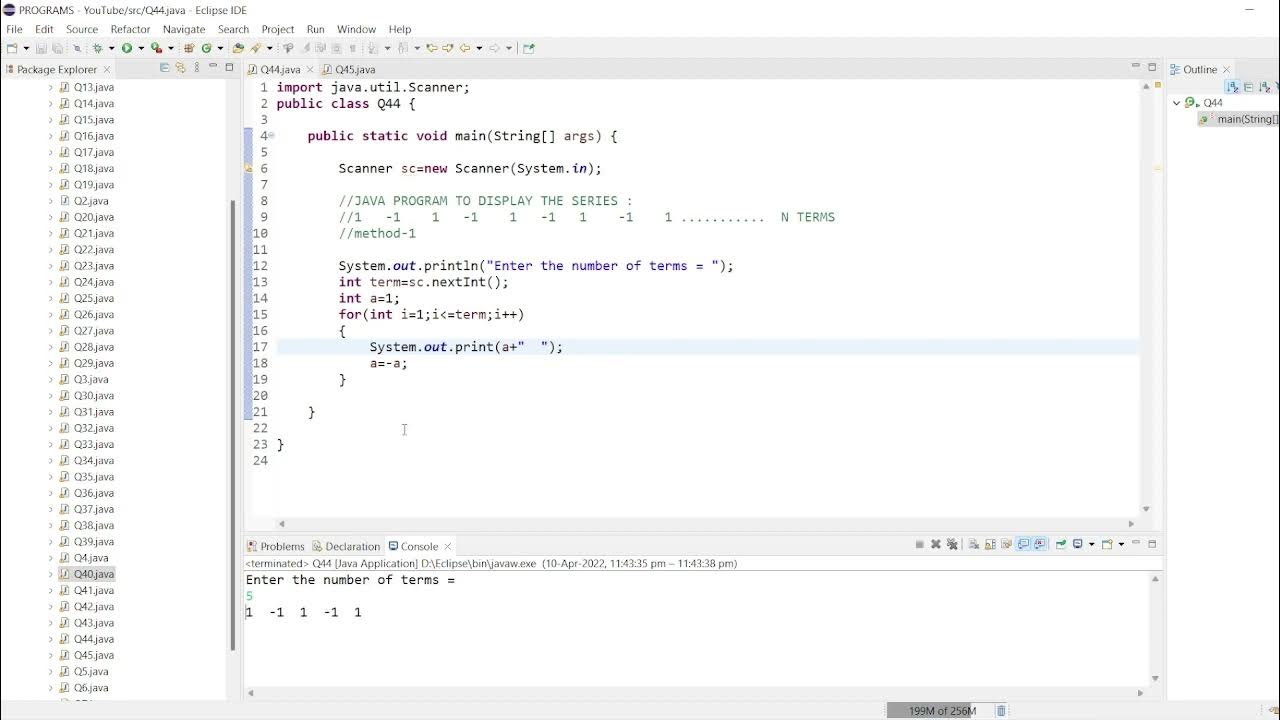 || 44 || Java program to print 1 -1 1 -1 1 -1 .... N | Series in Java ...