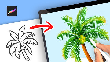 Coconut tree drawing easy beginners tutorial steps by iPad Procreate Painting