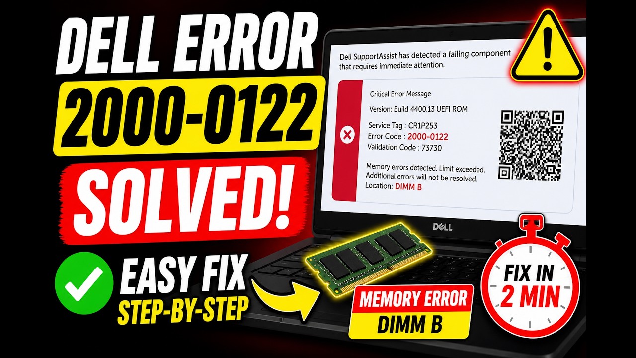 Dell SupportAssist Error 2000-0122 Fix | Memory Error DIMM B