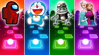 Among us vs Doraemon vs Crazy Frog Axel F vs Frozen Elsa | Tiles Hop EDM Rush