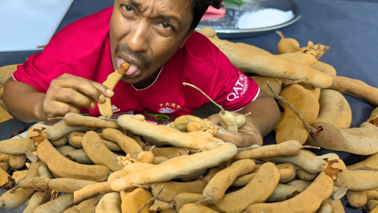 ASMR EATING SOUR TAMARIND FRUITS MOST DELICIOUS SPICY MIXED LEMON LEAF&CHILI TetulVORTA MUKBANG