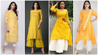yellow kurti with plazo/pant/leggings 